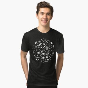 Pirates Life Style White Icon Pattern Tri-blend T-Shirt